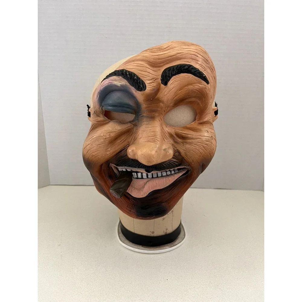 Fun World DIV Rubber Mask Halloween Man Hobo Black Blue Bruised Eye & Cigar VTG
